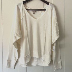 NWT Free People Santa Clara Thermal Size Women's M Alabaster Long Sleeve V-Neck